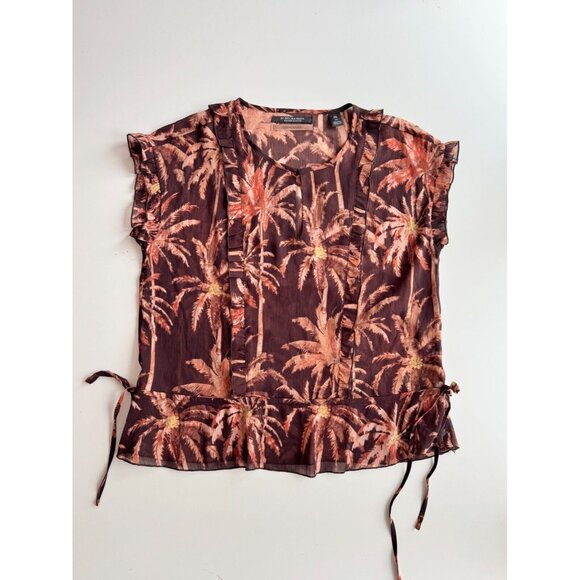 SCOTCH & SODA Fading Roads Brown Pink Tropical Print Chiffon Blouse, Size XS - Picture 5 of 14
